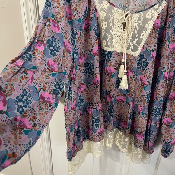 Matilda Jane NWT Women’s XXL Floral Sheer Lace Tassel Tie Tunic  Bohemian LS - Picture 4 of 7